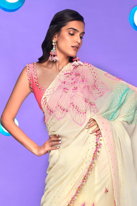 Papa Don't Preach Excuse You Floral Embellished Saree With Blouse 