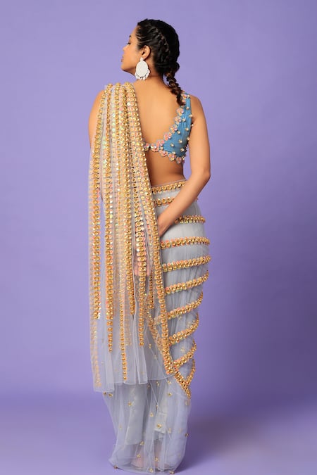 Papa Don't Preach Shooting Star Embellished Pre-Pleated Pallu Saree With Blouse 