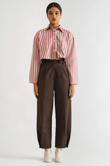 A LINE STORE Stripe Pattern Cropped Shirt 