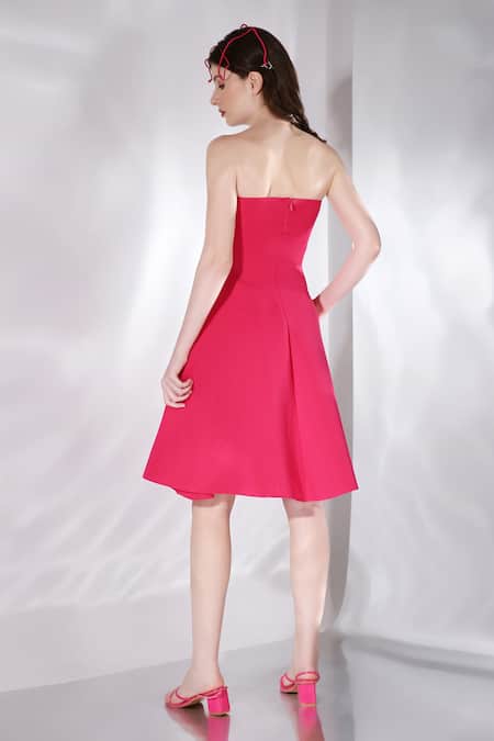 Shop_Ozeqo_Pink Neoprene Off-shoulder Skater Tube Dress _at_Aza_Fashions