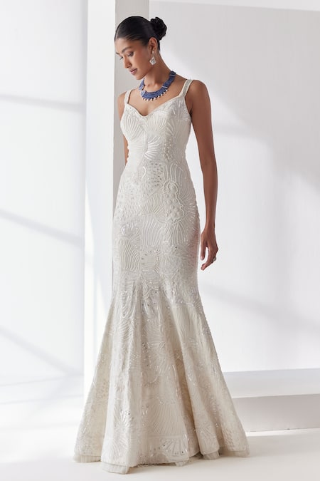 Mishru Celine Lily Meadow Embellished Mermaid Gown 