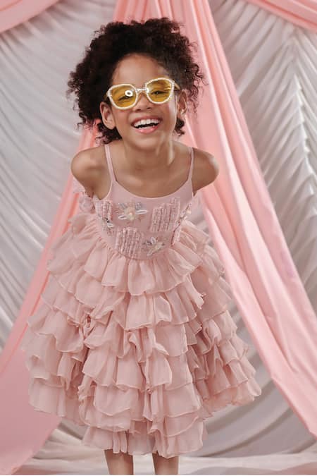 Buy Littleens Pink Organza, Voile Pearls, Mirabella Florence Bloom Embellished Ruffle Dress Online at Aza Fashions Buy_Littleens_Pink Organza, Voile Pearls, Mirabella Florence Bloom Embellished Ruffle Dress _Online_at_Aza_Fashions