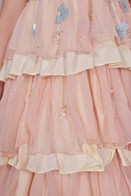 Shop_Littleens_Pink Organza, Voile Sequins Alessia 3d Iris Fleur Embellished Dress _Online_at_Aza_Fashions