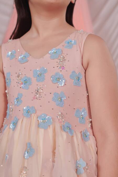 Littleens_Pink Organza, Voile Sequins Alessia 3d Iris Fleur Embellished Dress _at_Aza_Fashions