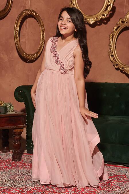 Buy Littleens Pink Organza, Velvet Pearls, Sequins, Bellarosa Rafflesia Fleur Applique Gown Online at Aza Fashions Buy_Littleens_Pink Organza, Velvet Pearls, Sequins, Bellarosa Rafflesia Fleur Applique Gown _Online_at_Aza_Fashions