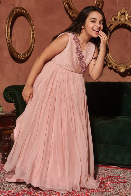 Shop Littleens Pink Organza, Velvet Pearls, Sequins, Bellarosa Rafflesia Fleur Applique Gown Online at Aza Fashions Shop_Littleens_Pink Organza, Velvet Pearls, Sequins, Bellarosa Rafflesia Fleur Applique Gown _Online_at_Aza_Fashions