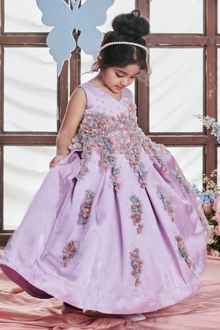 Buy Littleens Purple Satin Embroidery, Amaranta 3d Bougainvillea Fleur Embellished Gown Online at Aza Fashions Buy_Littleens_Purple Satin Embroidery, Amaranta 3d Bougainvillea Fleur Embellished Gown _Online_at_Aza_Fashions