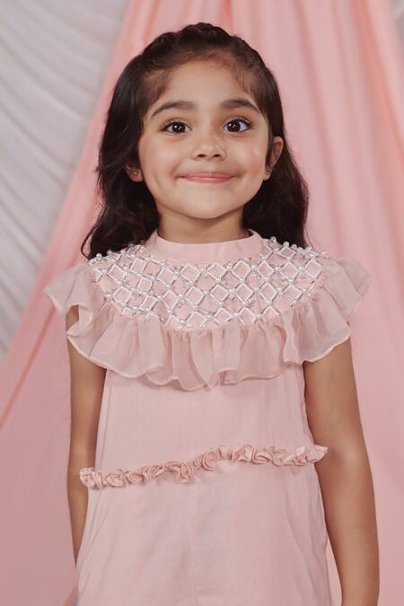 Buy Littleens Pink Organza, Voile Pearls, Mia Ruffle Jumpsuit With Sequin Embellished Cape Online at Aza Fashions Buy_Littleens_Pink Organza, Voile Pearls, Mia Ruffle Jumpsuit With Sequin Embellished Cape _Online_at_Aza_Fashions
