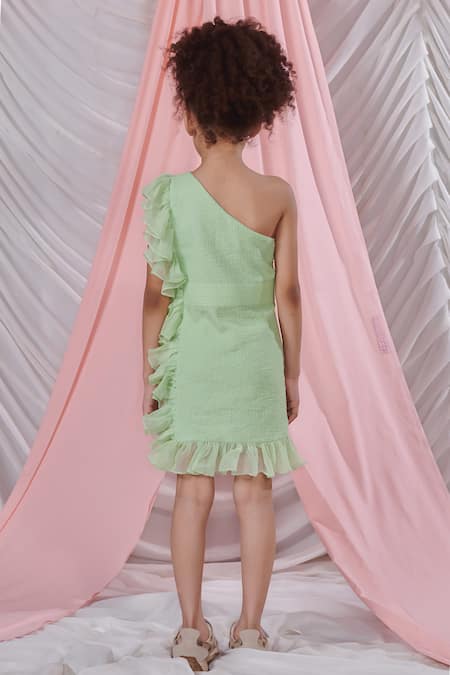 Littleens Giulia Seersucker Textured One Shoulder Dress 