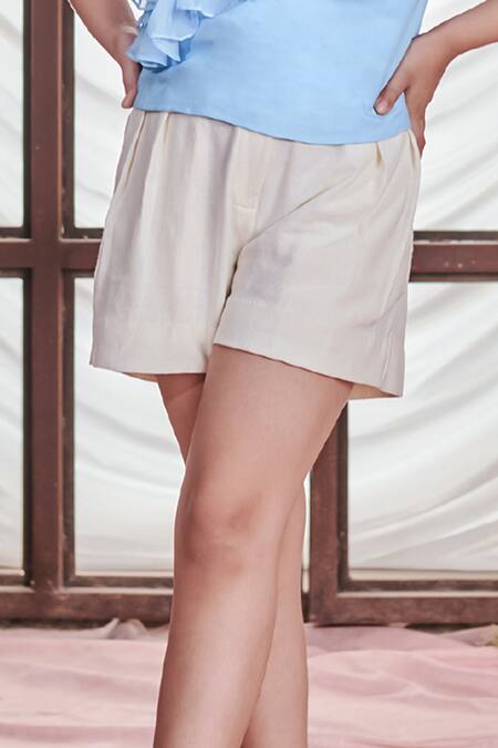 Littleens Blue Organza, Voile Pearls Rebecca Ruffled One Shoulder Top With Shorts at Aza Fashions Littleens_Blue Organza, Voile Pearls Rebecca Ruffled One Shoulder Top With Shorts _at_Aza_Fashions