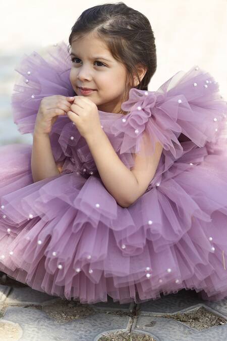 Shop_Janyas Closet_Purple Silk, Net, Satin, Linen Pearls Princess Chloe Embellished Dress_Online_at_Aza_Fashions