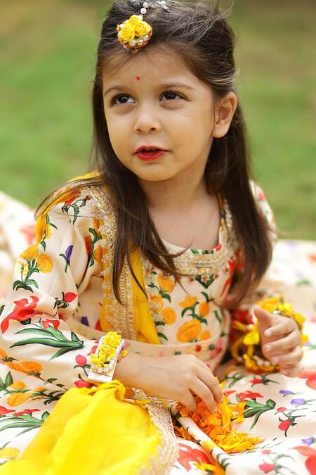 Shop_Janyas Closet_Beige Silk, Organza, Satin, Linen Autumn Bouquet Print Anarkali With Dupatta _Online_at_Aza_Fashions