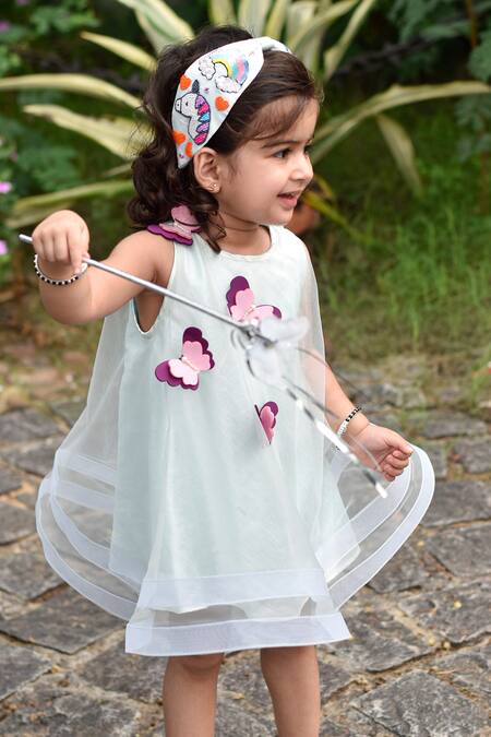 Janyas Closet Green Silk, Net, Linen Embroidery Butterfly Applique Lulu Dress Online at Aza Fashions Janyas Closet_Green Silk, Net, Linen Embroidery Butterfly Applique Lulu Dress_Online_at_Aza_Fashions