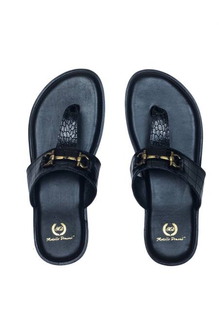 Domani Black Textured Louis Embossed Leather Slippers Online at Aza Fashions Domani_Black Textured Louis Embossed Leather Slippers _Online_at_Aza_Fashions