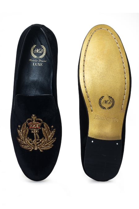 Shop Domani Black Embroidered The Nautical Slip-on Loafers at Aza Fashions Shop_Domani_Black Embroidered The Nautical Slip-on Loafers _at_Aza_Fashions