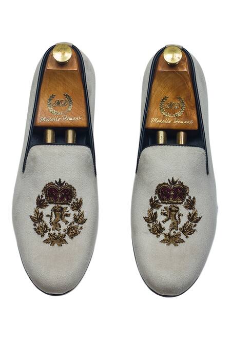 Buy Domani Beige Embroidered The Kingsman Slip-on Loafers Online at Aza Fashions Buy_Domani_Beige Embroidered The Kingsman Slip-on Loafers _Online_at_Aza_Fashions