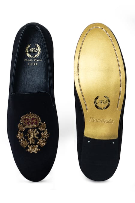 Domani Black Embroidered Velvet Loafers 