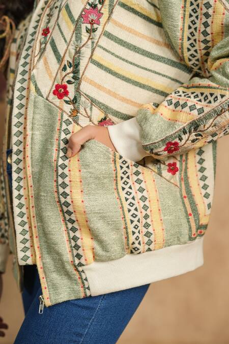 Shop_NYARO_Multi Color Cotton Yard Dyed Woven Stripe High Neck Jacket _Online_at_Aza_Fashions