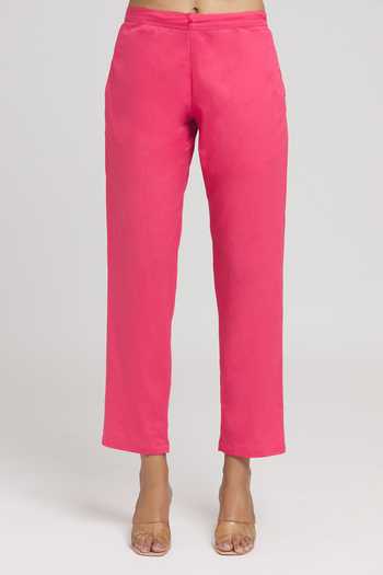 Buy_Missprint_Pink Organza, Cotton Embroidery V-neck Floral Block Print Kurta Pant Set _Online_at_Aza_Fashions