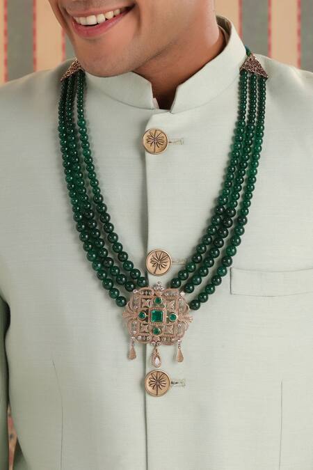 Cosa Nostraa_Green Elegant Triple Layered Mala _Online_at_Aza_Fashions