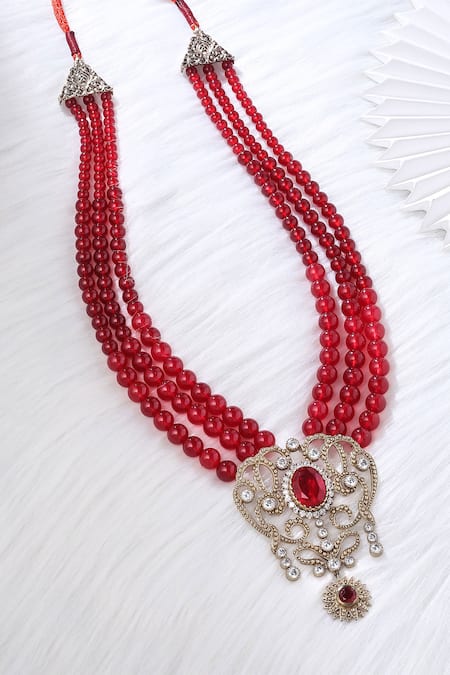 Shop_Cosa Nostraa_Red Shimmer Triple Layered Mala _at_Aza_Fashions