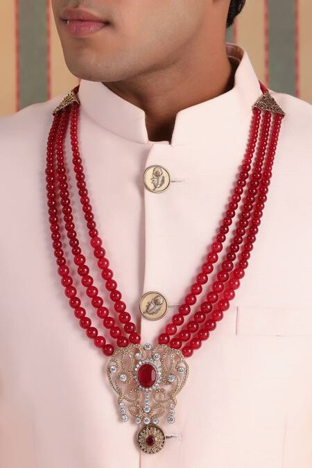 Cosa Nostraa_Red Shimmer Triple Layered Mala _Online_at_Aza_Fashions