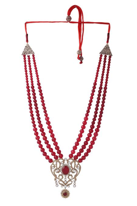 Buy_Cosa Nostraa_Red Shimmer Triple Layered Mala _Online_at_Aza_Fashions