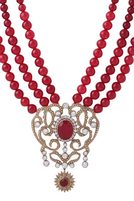 Shop Cosa Nostraa Red Shimmer Triple Layered Mala Online at Aza Fashions Shop_Cosa Nostraa_Red Shimmer Triple Layered Mala _Online_at_Aza_Fashions