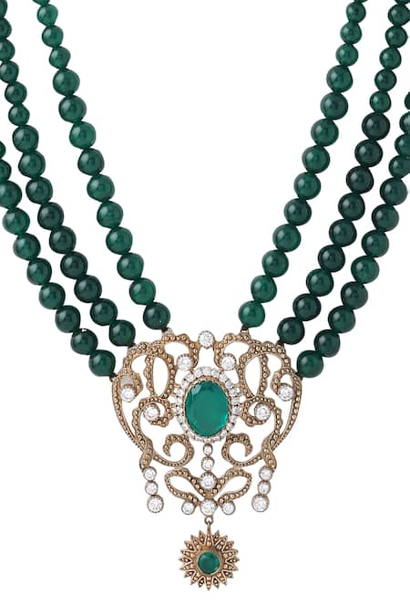 Cosa Nostraa_Green Shine Triple Layered Mala _Online_at_Aza_Fashions