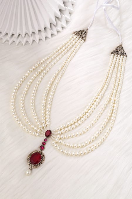 Shop_Cosa Nostraa_White Pure Power Layered Mala _at_Aza_Fashions