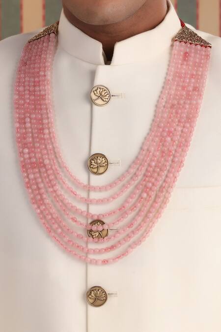 Cosa Nostraa_Peach Soft Shimmer Layered Mala _Online_at_Aza_Fashions