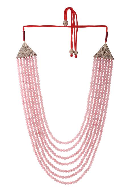 Buy_Cosa Nostraa_Peach Soft Shimmer Layered Mala _Online_at_Aza_Fashions