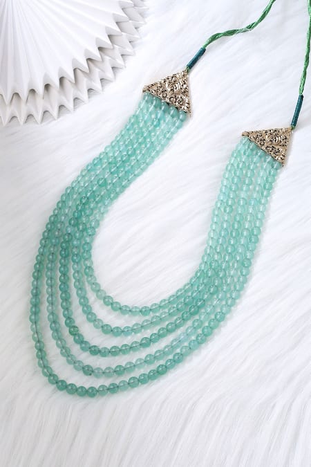 Shop_Cosa Nostraa_Green Royal Courage Layered Mala _at_Aza_Fashions