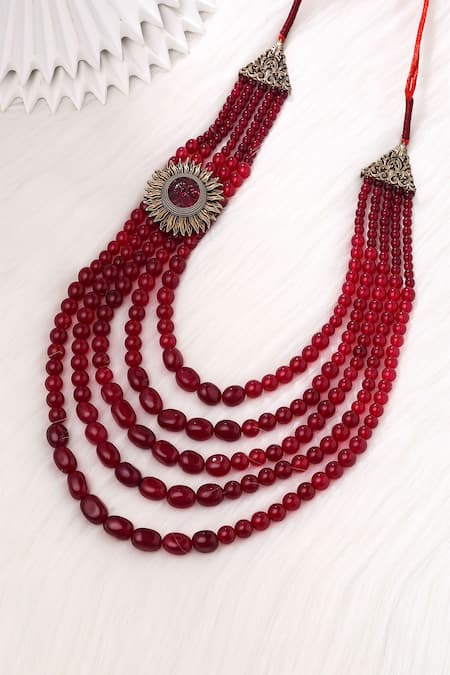 Shop_Cosa Nostraa_Red Flower Layered Mala _at_Aza_Fashions