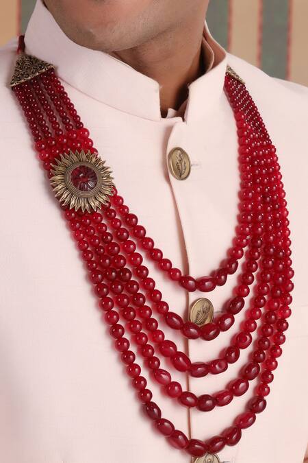 Cosa Nostraa_Red Flower Layered Mala _Online_at_Aza_Fashions