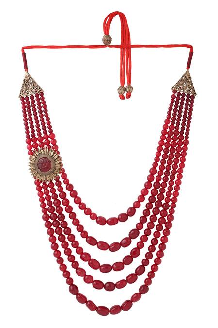 Buy_Cosa Nostraa_Red Flower Layered Mala _Online_at_Aza_Fashions