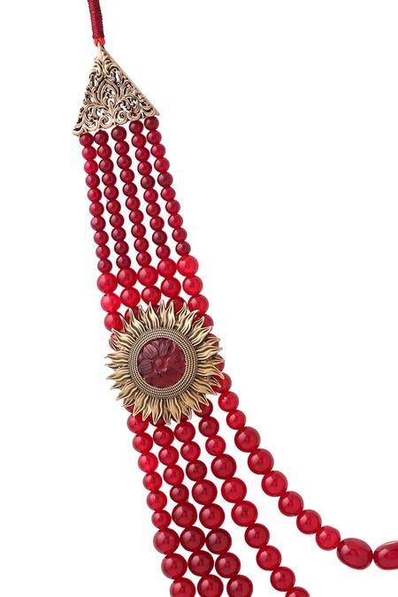 Shop_Cosa Nostraa_Red Flower Layered Mala _Online_at_Aza_Fashions
