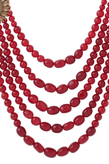 Cosa Nostraa_Red Flower Layered Mala _at_Aza_Fashions