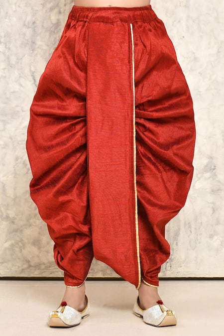 Petite Pomme_Yellow Cotton, Silk Kurta And Dhoti Pant Set _Online_at_Aza_Fashions