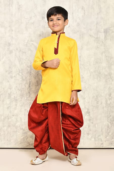 Buy_Petite Pomme_Yellow Cotton, Silk Kurta And Dhoti Pant Set _Online_at_Aza_Fashions