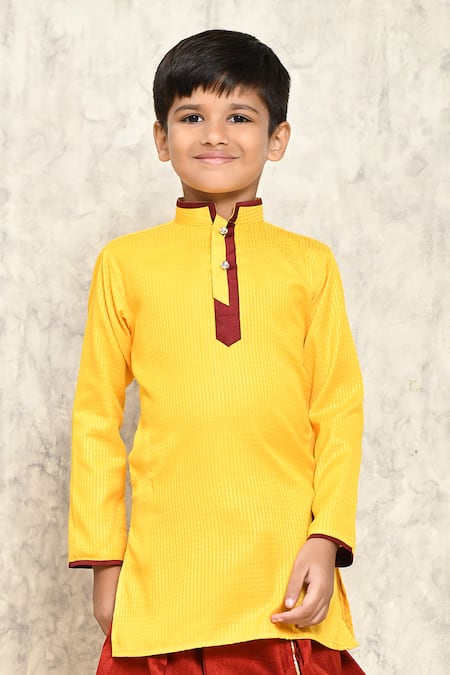 Shop_Petite Pomme_Yellow Cotton, Silk Kurta And Dhoti Pant Set _Online_at_Aza_Fashions
