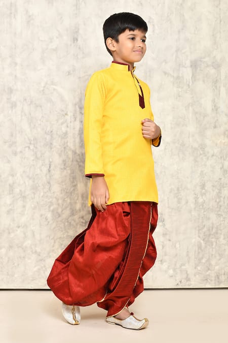 Petite Pomme_Yellow Cotton, Silk Kurta And Dhoti Pant Set _at_Aza_Fashions