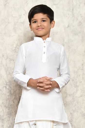 Petite Pomme_White Cotton, Silk Plain Kurta And Dhoti Pant Set _Online_at_Aza_Fashions