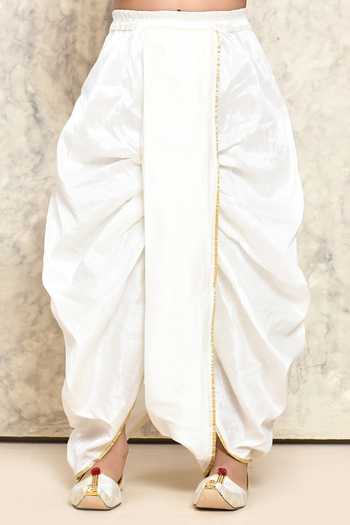 Petite Pomme_White Cotton, Silk Plain Kurta And Dhoti Pant Set _at_Aza_Fashions