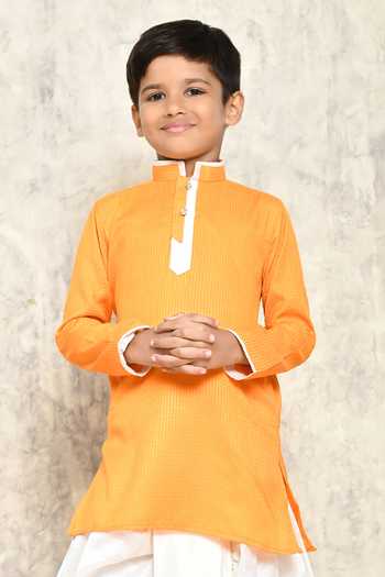 Petite Pomme_Orange Cotton Kurta And White Dhoti Pant Set _Online_at_Aza_Fashions