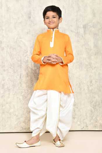 Buy_Petite Pomme_Orange Cotton Kurta And White Dhoti Pant Set _Online_at_Aza_Fashions