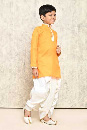 Shop_Petite Pomme_Orange Cotton Kurta And White Dhoti Pant Set _Online_at_Aza_Fashions