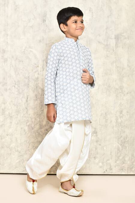 Shop_Petite Pomme_Gray Cotton Embroidery Chikankari Work Kurta And Dhoti Pant Set _Online_at_Aza_Fashions