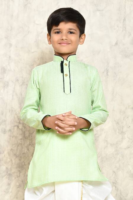 Petite Pomme_Green Cotton Piping Patterned Kurta And Dhoti Pant Set _Online_at_Aza_Fashions