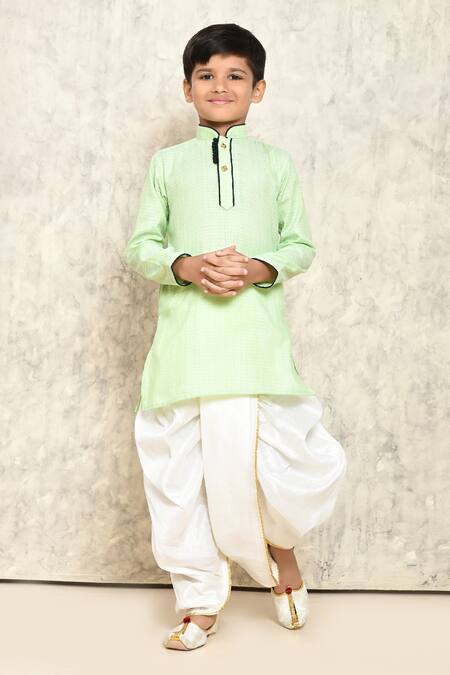 Buy_Petite Pomme_Green Cotton Piping Patterned Kurta And Dhoti Pant Set _Online_at_Aza_Fashions